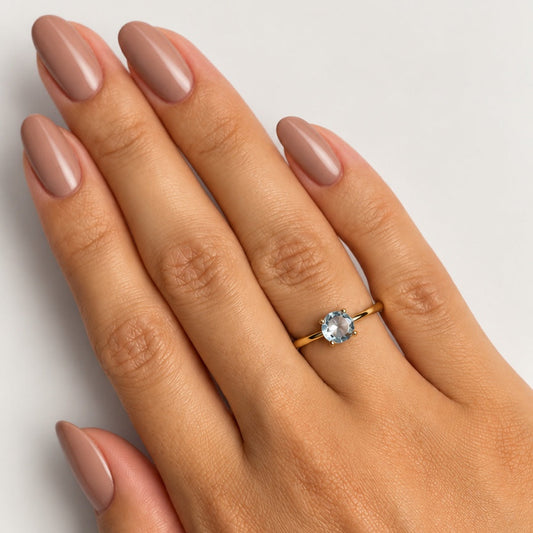 Anel Pedra Cristal Azul Banhado em Ouro 18k