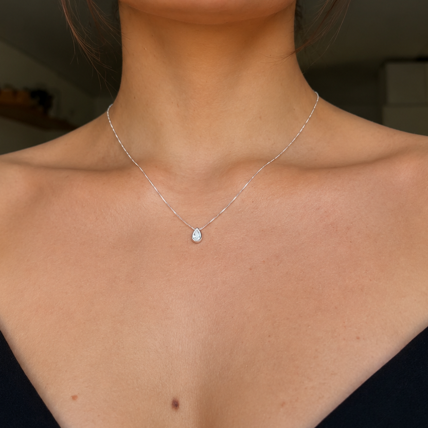 Colar veneziana Ponto de Luz Gota Banhado em Ródio