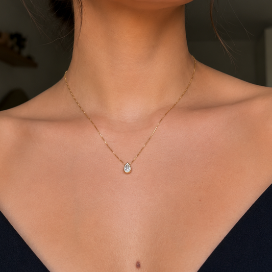 Colar Veneziana Ponto de Luz Gota Banhado em Ouro 18k