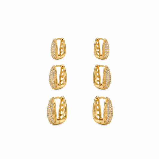 Brinco Argola Quadrada Cravejada em Zircônia Banhado em Ouro 18k