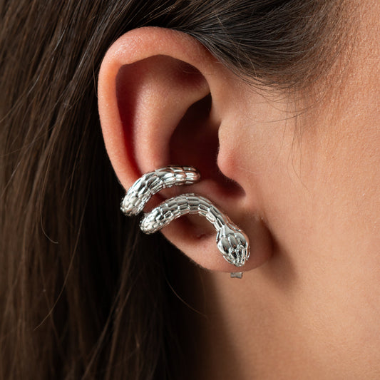 Brinco Serpente Ear Cuff Banhado em Ródio