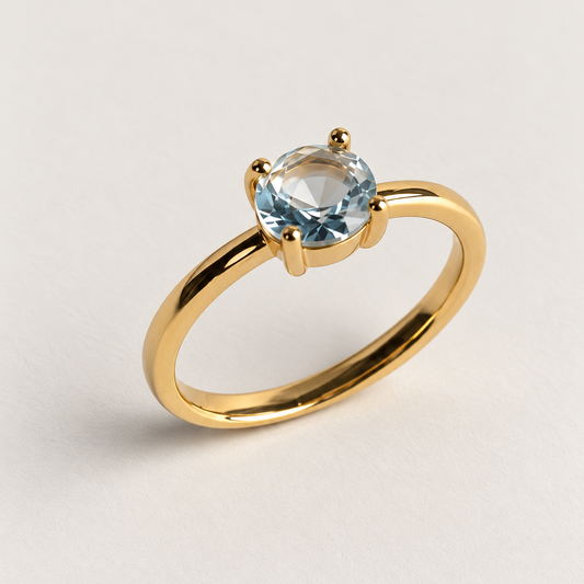 Anel Pedra Cristal Azul Banhado em Ouro 18k