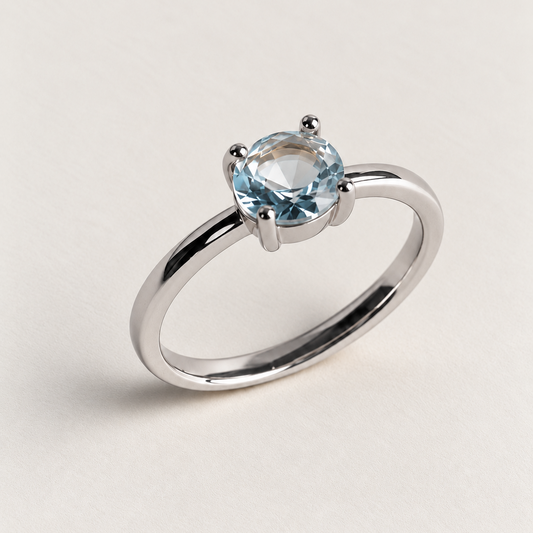 Anel Pedra Cristal Azul Banhado em Ródio