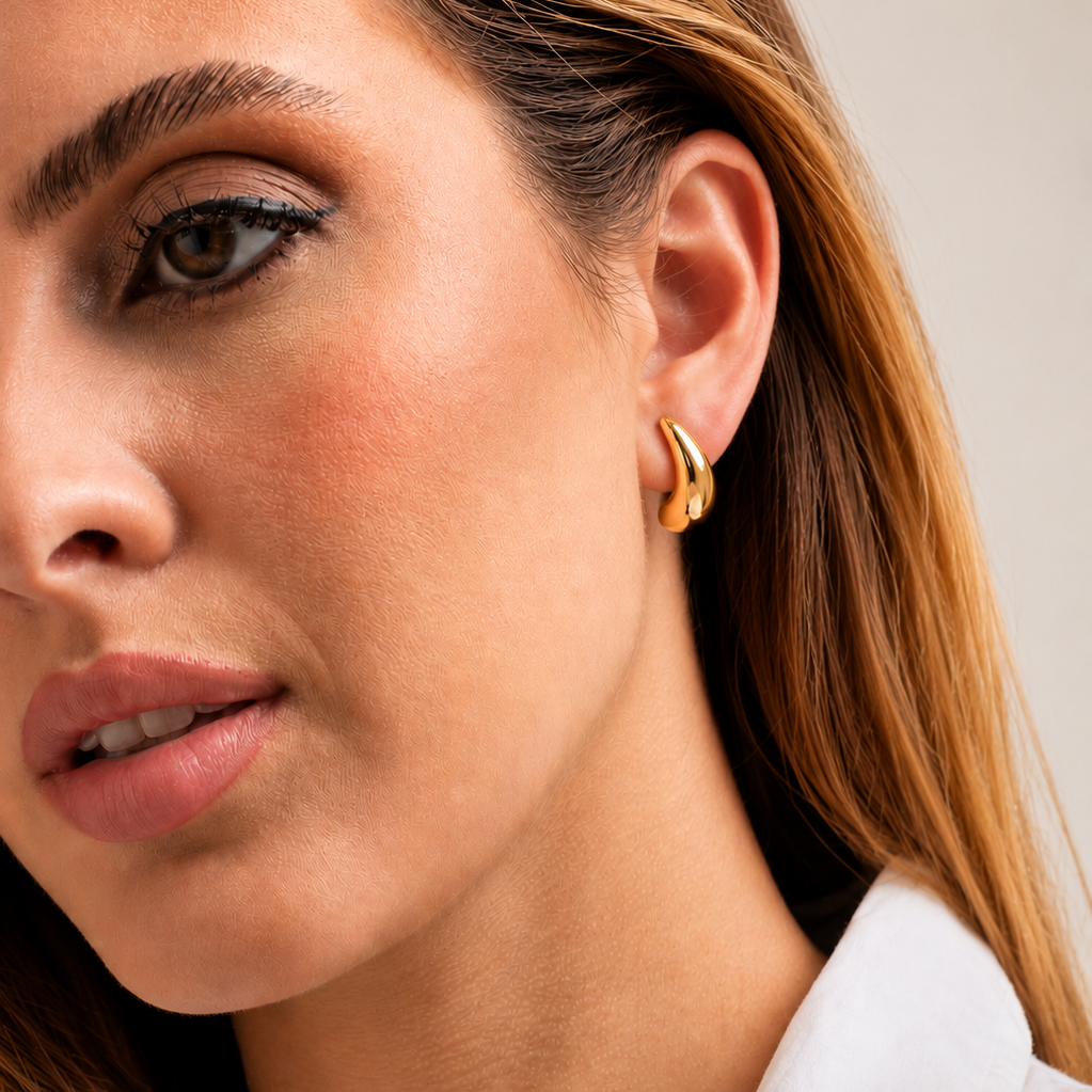 Brinco Forma Orgânica Banhado em Ouro 18k