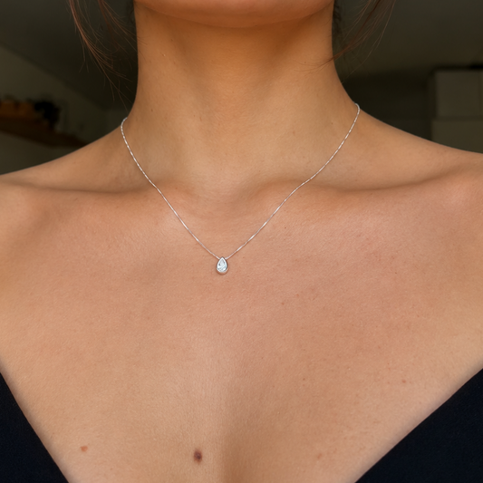 Colar veneziana Ponto de Luz Gota Banhado em Ródio