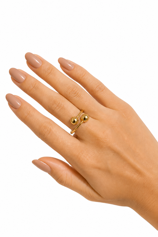 Anel Ajustável Bolinha Banhado em Ouro 18k