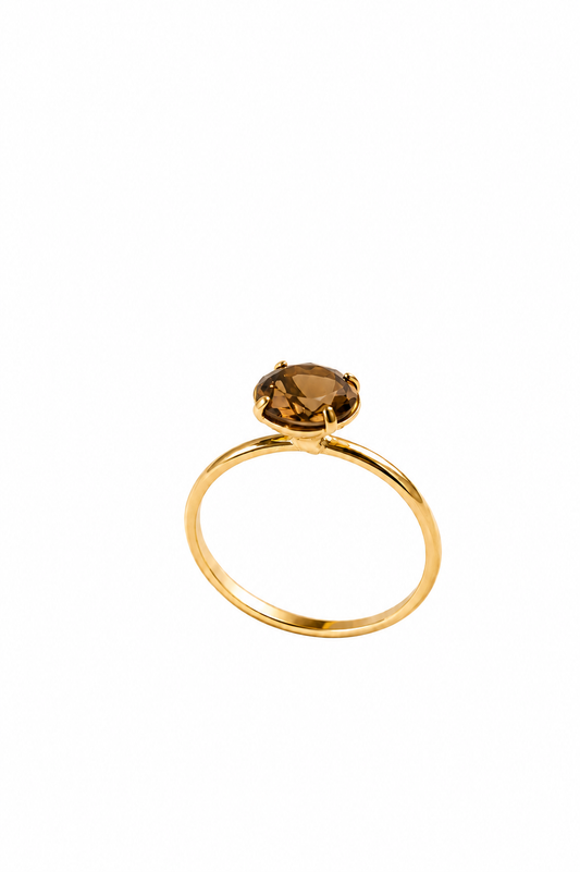 Anel Solitário com Pedra Zircônia Âmbar Banhado em Ouro 18k