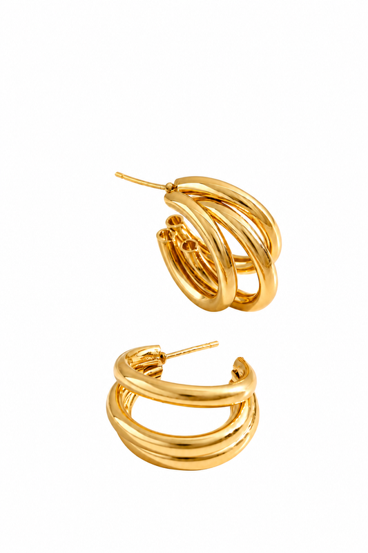 Brinco Três Aros Banhado em Ouro 18k