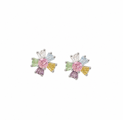 Brinco Flor Cristal Color Banhado em Ródio