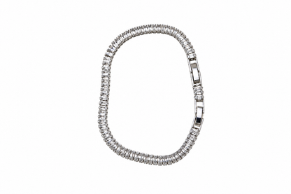 Pulseira Riviera Pedra Baguete Cristal Banhada em Ródio com 2cm de Extensor