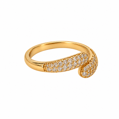 Anel Ajustável Cravejado em Zircônia Banhado em Ouro 18k