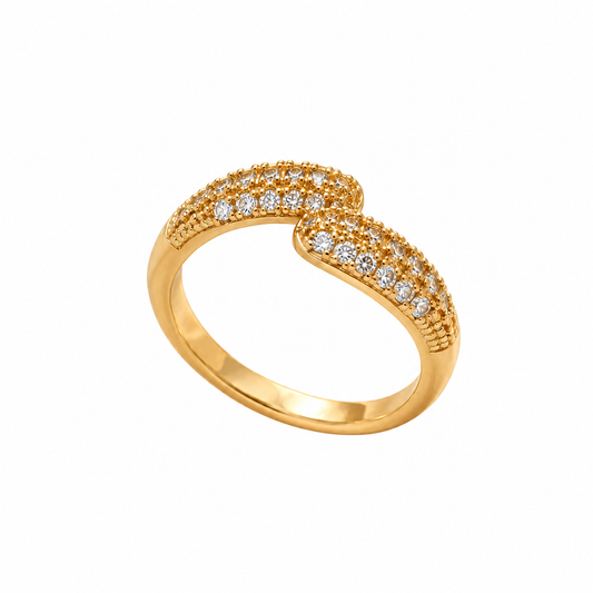 Anel Ajustável Cravejado em Zircônia Banhado em Ouro 18k