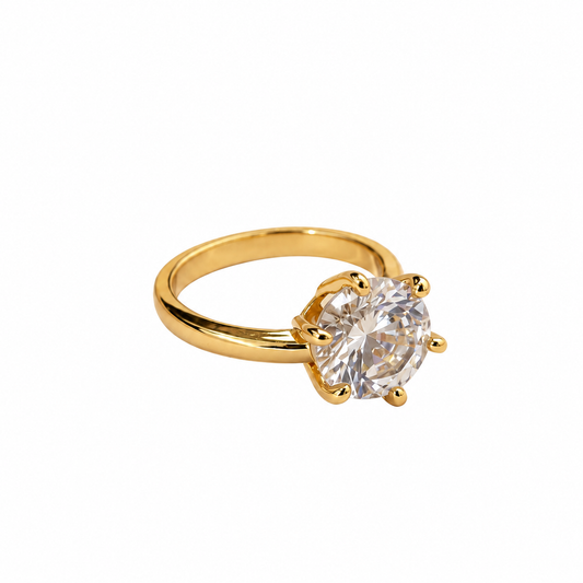 Anel Solitário Pedra Grande em Zircônia Banhado em Ouro 18k